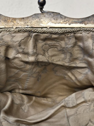 Vintage Antik Art Deco Azurblau Perlen Handtasche Abendtasche Silber Kette & Kussverschluss - Bild 3 von 11