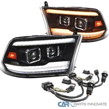 Fit 13-18 Dodge Ram 1500 2500 Black Dual Projector Headlights LED Sequential L+R