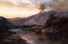 Oil painting Alfred-De-Breanski-Sr.-The-River-Teith-through-the-Trossachs cows