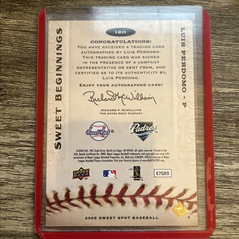 Upper Deck Sweet Spot Luis Perdomo 2009 novato autógrafo automático #437/699 Foto 2 de 2