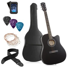 41-inch Beginner Cutaway Acoustic Guitar Package - Starter Kit w Gig Bag - Black