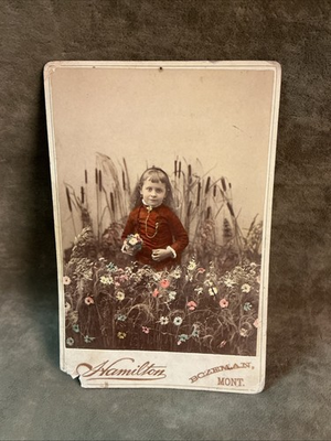 #ad #ad Circa 1890s hand tinted colorized photograph of girl and flowers Bozeman Montana $37.50