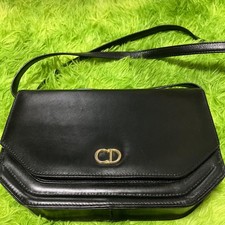 Christian Dior CD Logo Black Leather Shoulder Bag Vintage Small Crossbody Auth