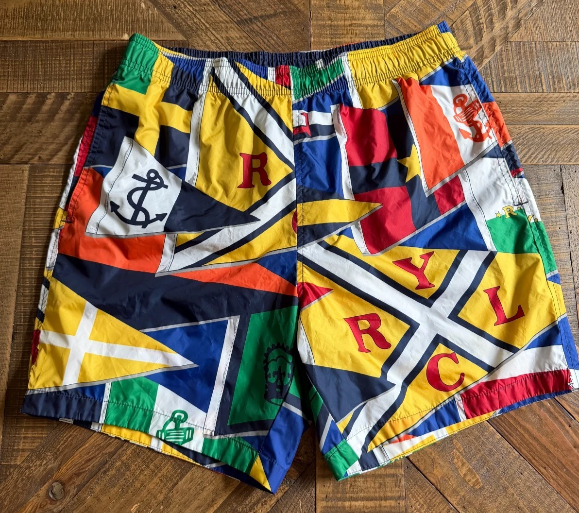 VTG Polo Ralph Lauren Regatta Flag Swim Shorts Nautical LARGE Unlined Drawstring
Opens in a new wind
