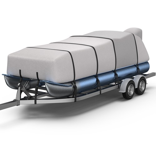 21-24ft 1200D Waterproof Heavy Duty Pontoon Boat Cover Trailerable W/Motor Cover - Bild 2 von 7