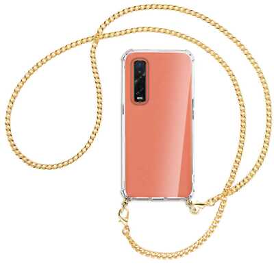 Handykette für Oppo Find X2 Pro goldfarbene Kette (G) Hülle mit Band Kordel
