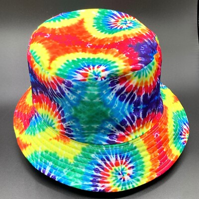 Tie Dye BUCKET HAT COOL RAINBOW TIE DYE UNISEX SUN STYLE REVERSIBLE  FOLDABLE
