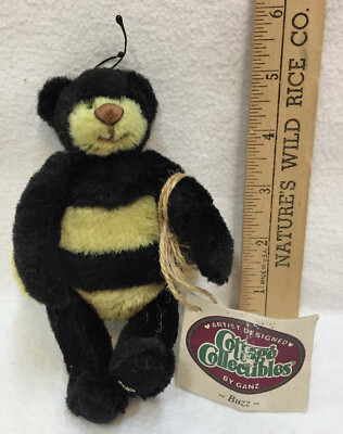 Bumble Bee Teddy Bead Buzz Stuffed Plush Animal Black & Yellow Ganz 7