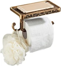 Antique  Toilet Paper Roll Holder Bathroom Wall Mounted With Phone Storage Shelf