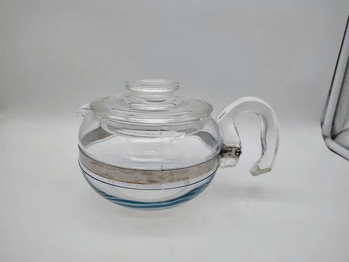 Vintage PYREX Flameware Glass 6 Cup Teapot Stove Top Coffee Kettle W/ Lid 8446-B