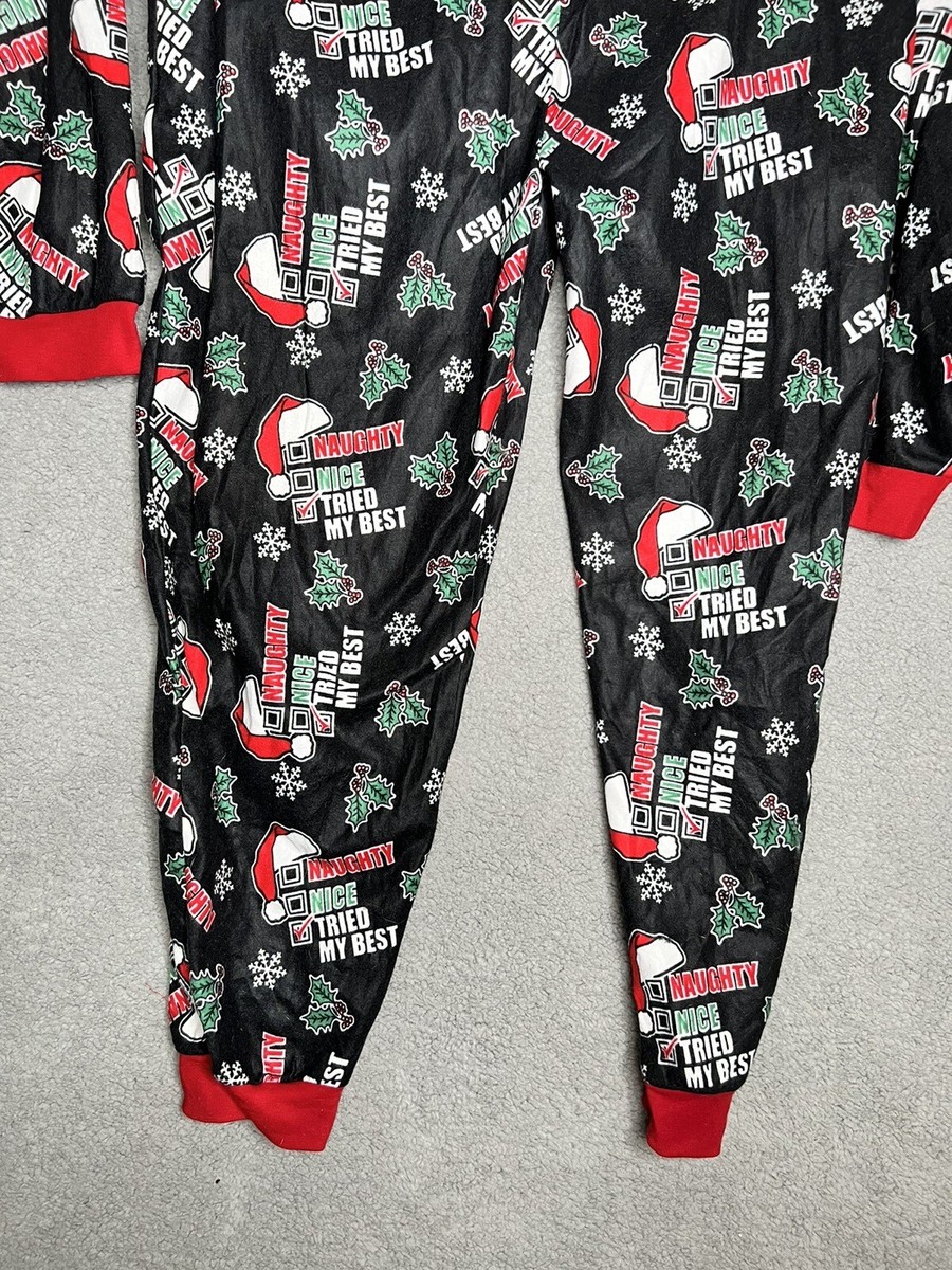 Wembley Naughty Nice Tried My Best L/XL Fleece One Piece Christmas