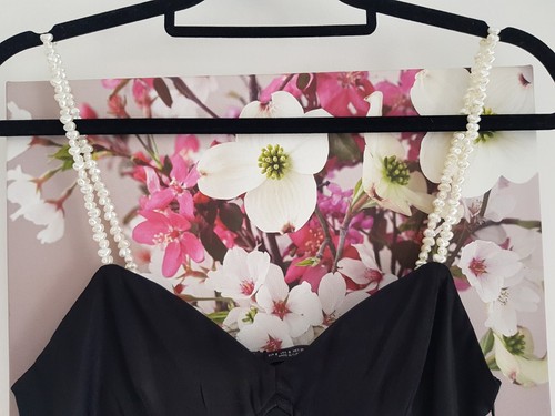 Zara Black Satin Midi Dress, Size S UK 8-10 New Pearl Straps Slit - Picture 13 of 13
