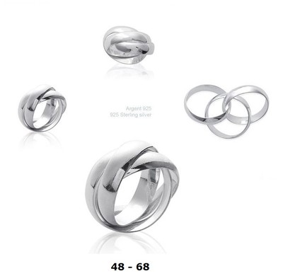 Alliance 3 Joncs Entrelacés Argent 925/000 Rhodié - LA COQUE DE NACRE (Taille 48 à 68)