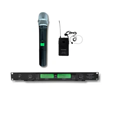 2 Channel Dual UHF Wireless Microphone System With Handheld & Lapel / Headset