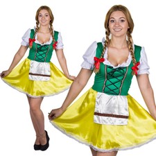 OKTOBERFEST LADIES BEER FESTIVAL BAVARIAN YELLOW GREEN FANCYDRESS COSTUME GERMAN