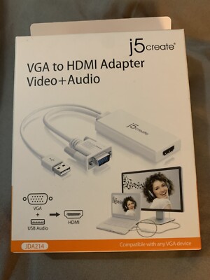 J5 Create VGA To HDMI Video Audio Adapter White JDA214 powered by USB