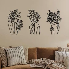3 Pcs Metal Wall Art Decor Minimalist Abstract Woman Metal Modern Line Drawing W