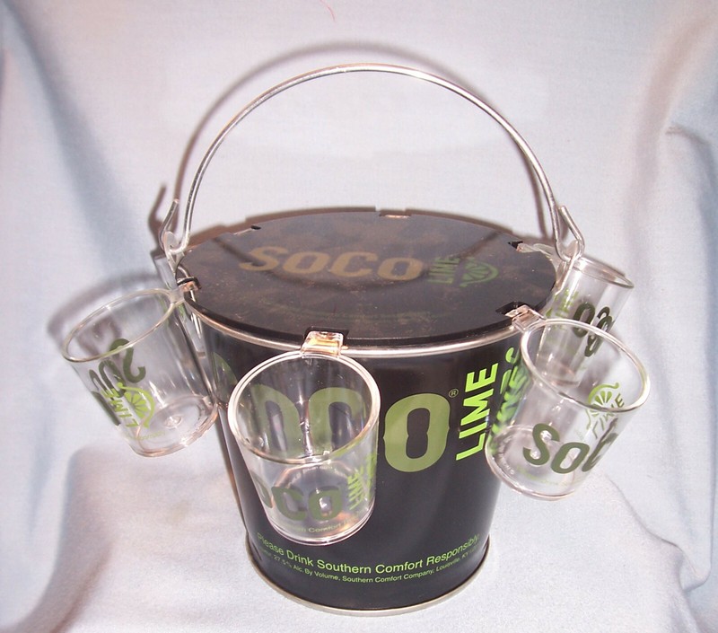 NEW SOUTHERN COMFORT SOCO Lime Bar Tavern Advertising Ice Bucket 6 Shot Glasses