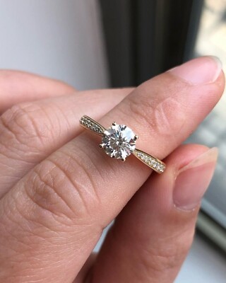 Art Deco 14K Yellow Gold Plated 5MM Moissanite Engagement Ring Pinch Style  Ring