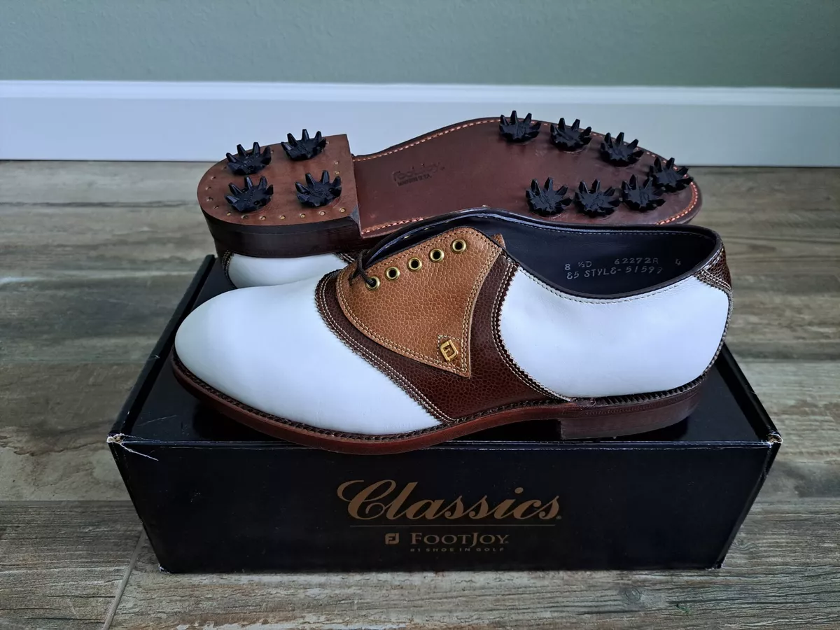 NEW Vintage Footjoy Classics Mens Golf Shoes 51599 Wh Tan Brn 8.5D