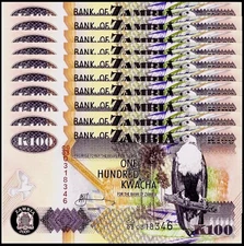 ZAMBIA 100 KWACHA 2006 P 38 UNC X 10 PCS LOT