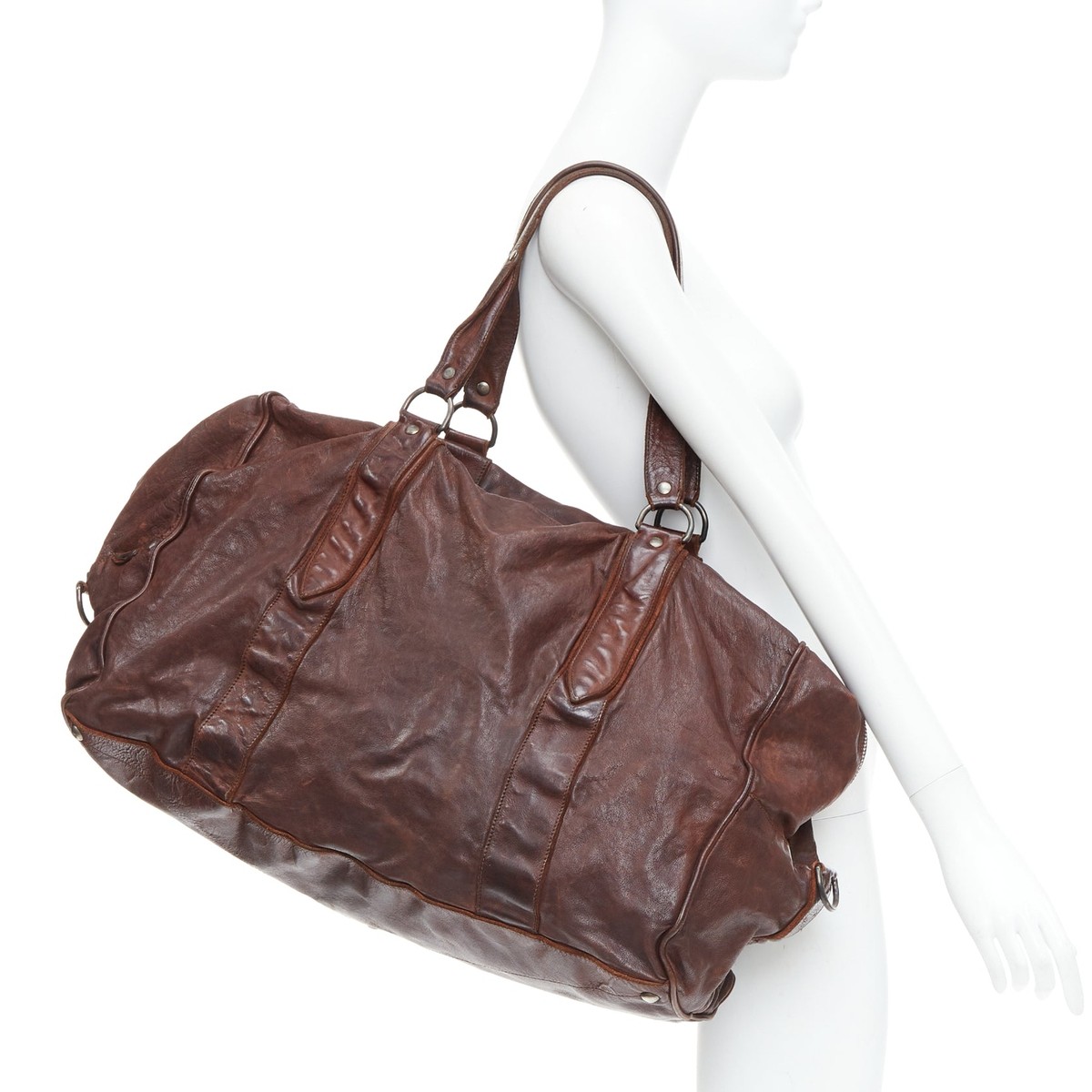 MIU MIU Vintage brown tumbled crinkled leather large travel