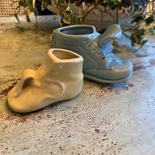 Set 2 Vintage Ceramic Baby Shoe Art Pottery Planter Vase Bootie