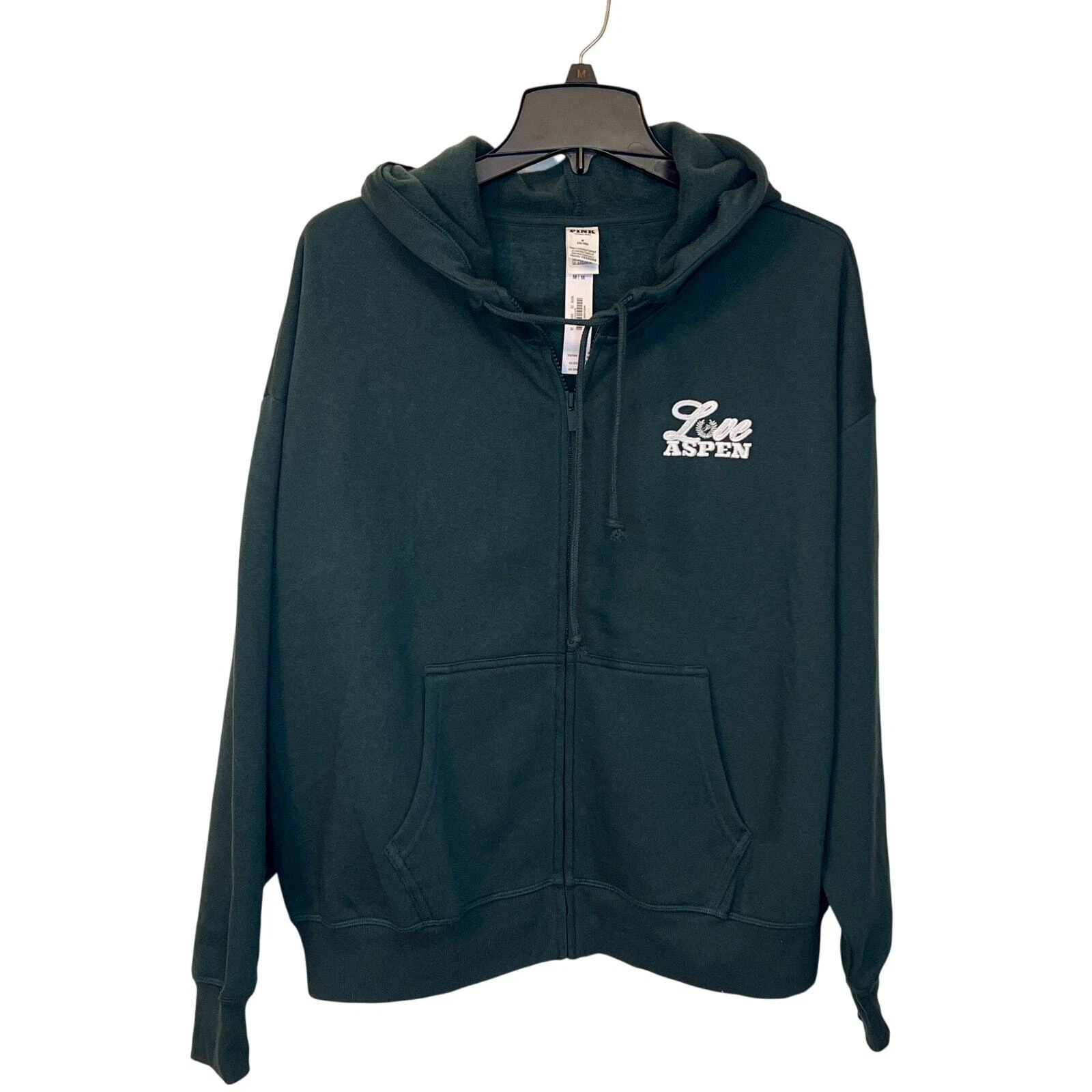 UNDERCOVER Felpa con cappuccio verde ricamata Victorias Secret ROSA Love Aspen taglia M