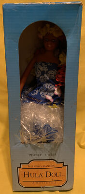 Vintage Pearly Shells Walking Dancing Hula Doll 1993 In box 