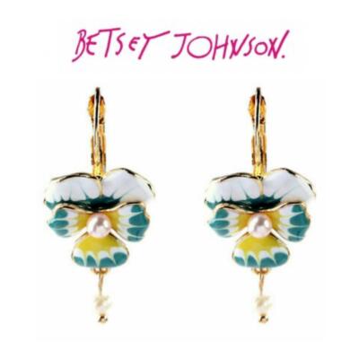 US Seller Betsey Johnson Enamel Glazed Pearl Orchid Flower Drop Earrings