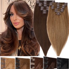 Clip In Hair Extensions 100 Real Human Hair Extensions Weft US 8Pieces 18 clips