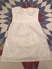 American Eagle sz 8 white eyelet strapless fit & flare dress knee length lined