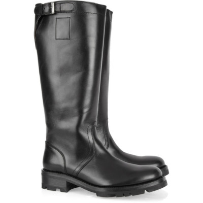 $1255 NEW Jil Sander Knee High Moto Flat Boots Black Leather Buckle Shoes 39
