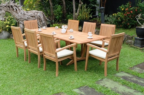 Garden Furniture Teak Wooden 8 Seat Dining Sets Belgrave Burnham Stacking Chairs - Picture 3 of 12