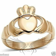 Women'S Rose Gold Ip Heart Shaped Irish Claddagh Ring No Stone Tk160R