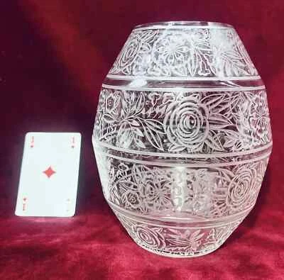 BACCARAT ACID ETCHED CRYSTAL VASE CRISTAL GRAVÉ ACIDE FLEURS ART DECO FRANCE - Photo 1/4