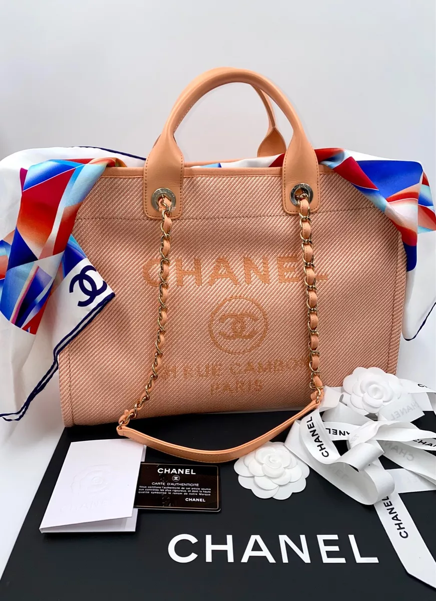 Chanel Yellow And Orange Canvas And Calfskin Small Deauville Tote