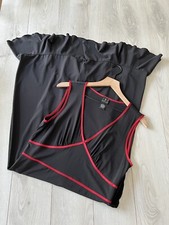 INC Black Red Trim Stretch Ruffle Sheath Midi Dress Sz PL