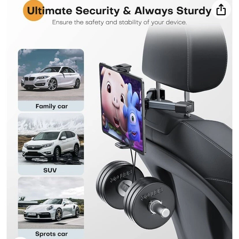 Car Headrest Tablet Holder Extendable Back Seat Mount For 4.7-13" iPad Galaxy - Image 2 of 4