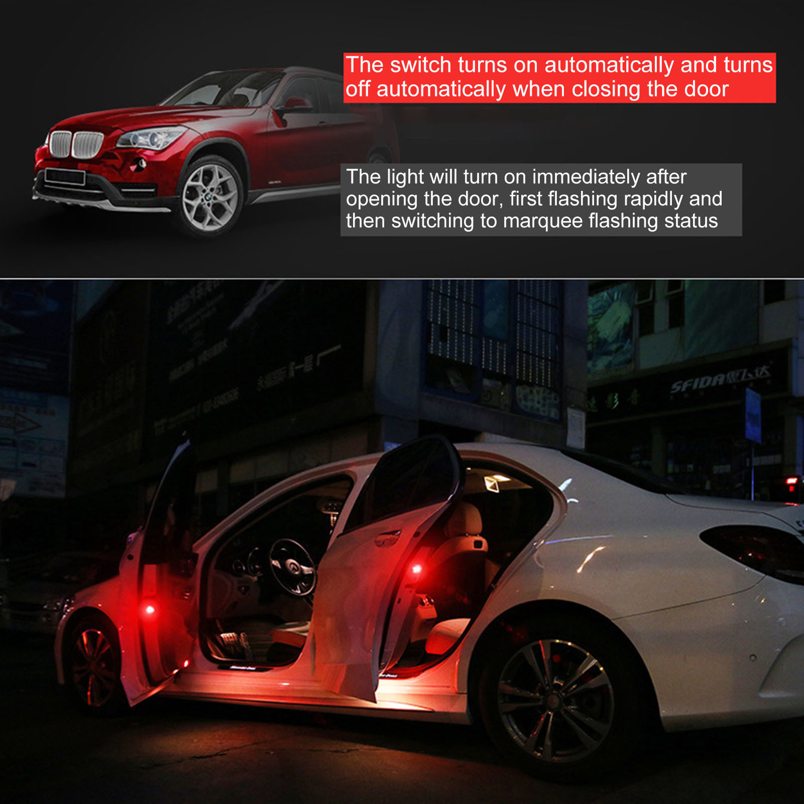 Car Door Opening Warning LED Light Flashing Anticollision Safety