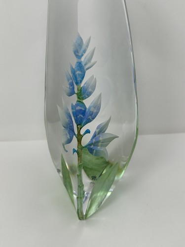 Maleras blaue Orchidee Blume Kristall Skulptur Schweden #3818 wunderschön Vintage - Bild 5 von 15