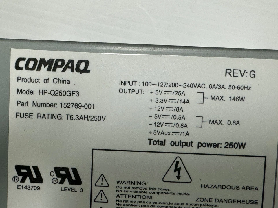 ⚡️💻 Compaq HP-Q250GF3 250W Power Supply 152769-001 WORKING - Image 3 of 4