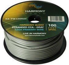 Harmony Car Primary 12 Gauge Power or Ground Wire 100 Feet Spool Gray Cable New