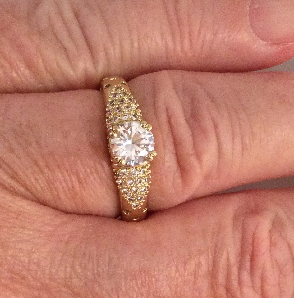 Joyería Vintage Anillo Oro Amarillo con Diamante Redondo Joyería Antigua Deco Talla 9 Foto 2 de 4