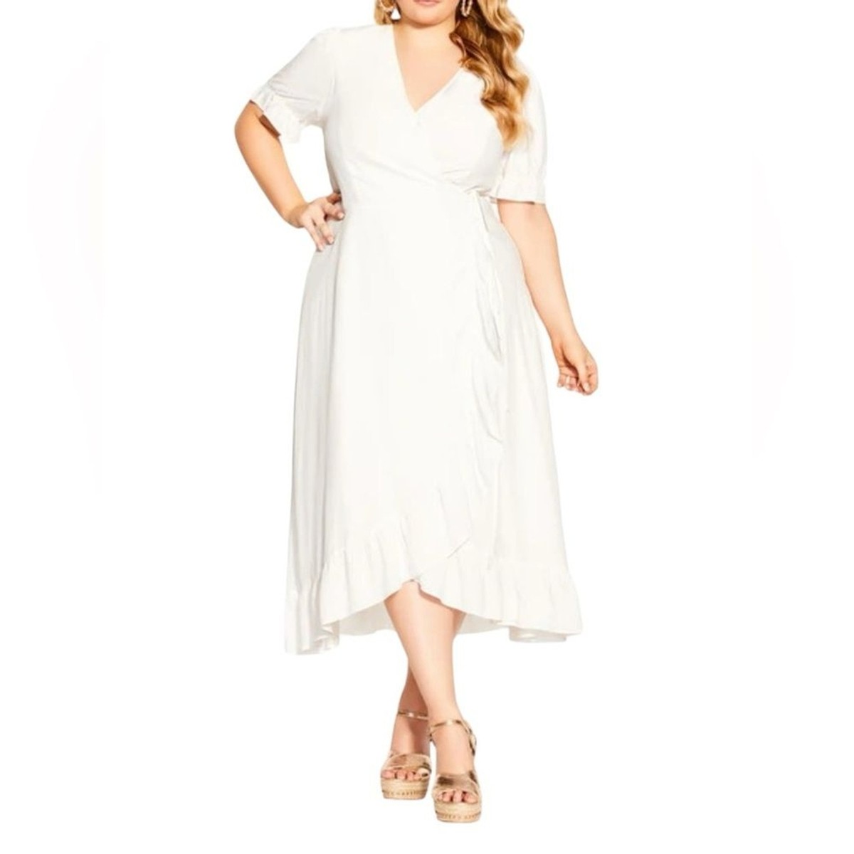City Chic Festive Ruffle Wrap Dress Size 18