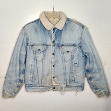 Vintage 70s Levi's Sherpa Denim Jacket Trucker USA Orange Tab Distressed XL