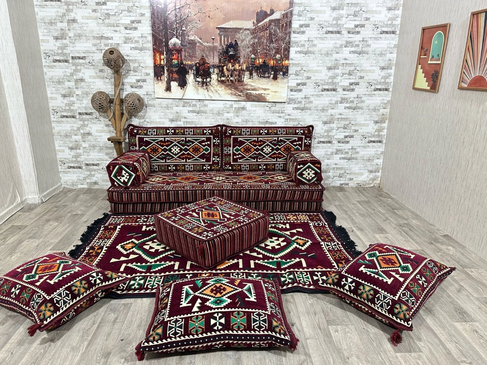 Oriental Sofa, Patio Pallet Sofa, Oriental Seating Area, Seat Cushion