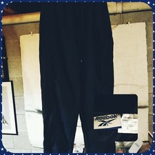 Reebok Classic Tracksuit Pants Navy Blue Nylon Lining Zippered Ankles Mens Large