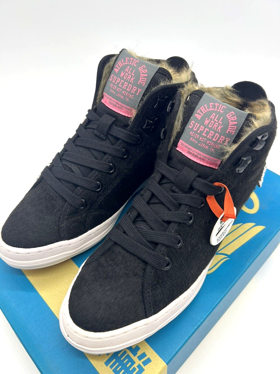SUPERDRY Super Crampon Fur Boots Black HI-Top HIDDEN Heel Wedge
