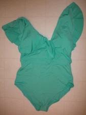 TRINA TURK Green Monaco Ruffle 1 Pc V Neck Swimsuit Sz 12 NWT